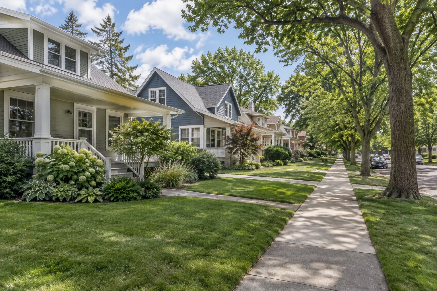 A Madison, Wisconsin residential street in daytime