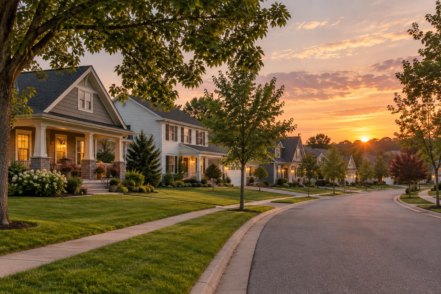 A Sun Prairie, Wisconsin neighborhood street at dusk