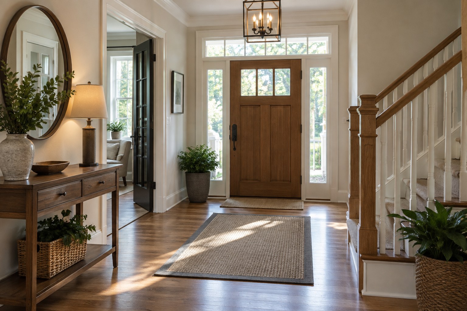 A warm Midwest home entryway interior
